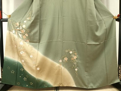 平和屋着物●訪問着　駒刺繍　草花文　暈し染め　金銀彩　正絹　逸品　AABJ4523fy
