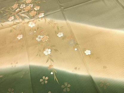 平和屋着物●訪問着　駒刺繍　草花文　暈し染め　金銀彩　正絹　逸品　AABJ4523fy