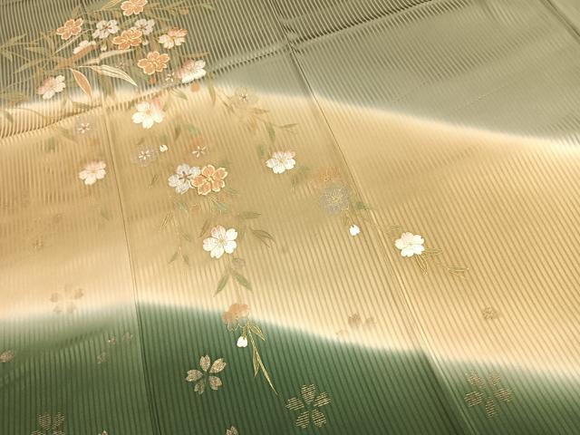 平和屋着物●訪問着　駒刺繍　草花文　暈し染め　金銀彩　正絹　逸品　AABJ4523fy