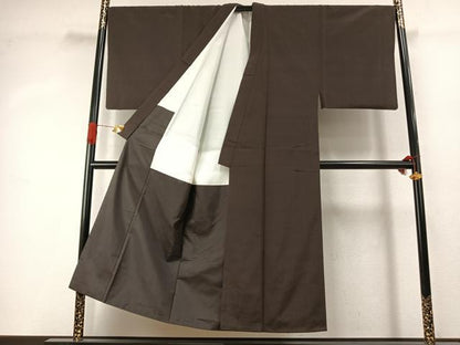 平和屋着物●男性　お召　アンサンブル　色無地　黒橡色　正絹　逸品　AABJ4528fy