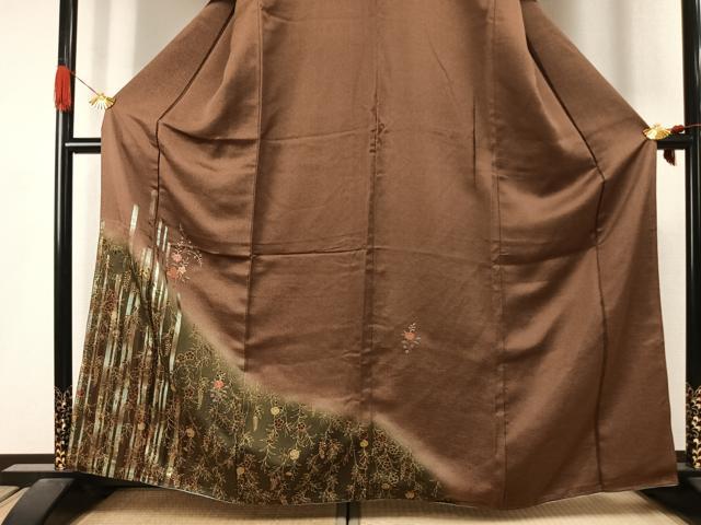 平和屋着物●訪問着　刺繍　草花文　暈し染め　金糸　金彩　正絹　逸品　AABJ4530fy