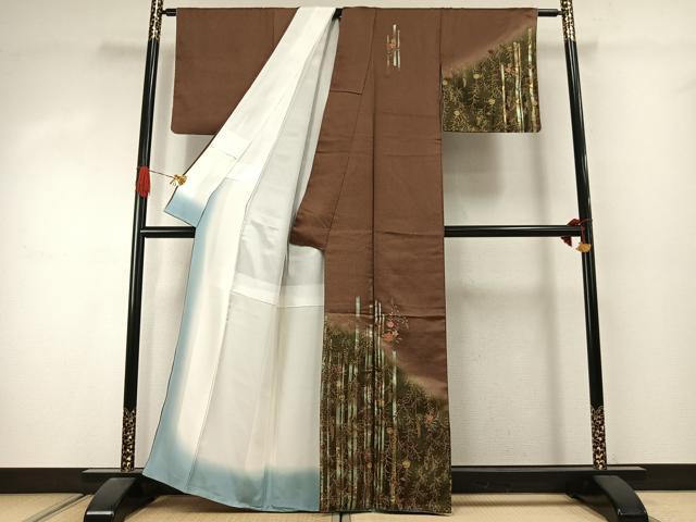 平和屋着物●訪問着　刺繍　草花文　暈し染め　金糸　金彩　正絹　逸品　AABJ4530fy