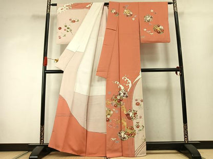 平和屋着物●訪問着　作家物　草花文　金彩　正絹　逸品　AABJ4531fy