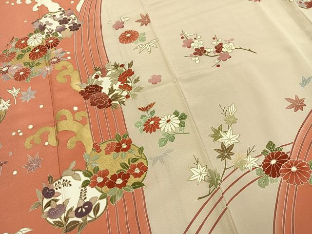 平和屋着物●訪問着　作家物　草花文　金彩　正絹　逸品　AABJ4531fy