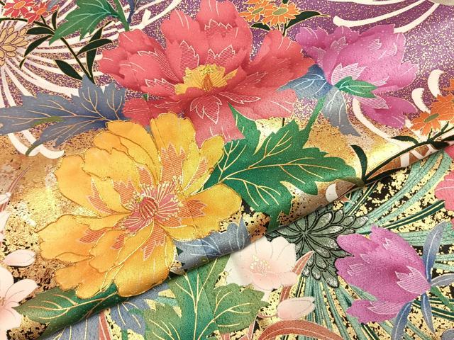 平和屋着物●豪華振袖　駒刺繍　花鳥文　金糸　金彩　正絹　逸品　AABJ4534fy