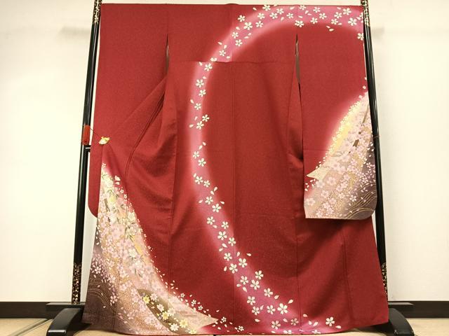平和屋着物●豪華振袖　舞桜文　暈し染め　金糸　金彩　銀通し地　正絹　逸品　AABJ4536fy