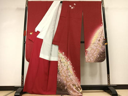 平和屋着物●豪華振袖　舞桜文　暈し染め　金糸　金彩　銀通し地　正絹　逸品　AABJ4536fy