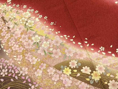 平和屋着物●豪華振袖　舞桜文　暈し染め　金糸　金彩　銀通し地　正絹　逸品　AABJ4536fy