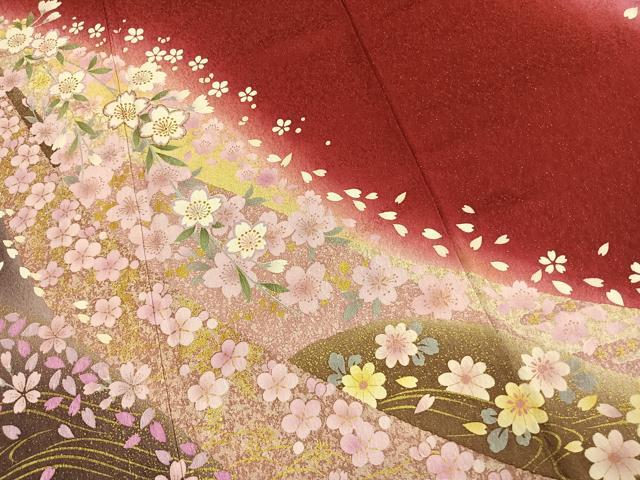 平和屋着物●豪華振袖　舞桜文　暈し染め　金糸　金彩　銀通し地　正絹　逸品　AABJ4536fy