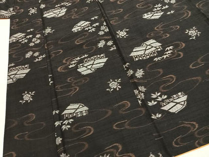 平和屋着物●上質な紬　風景文　正絹　逸品　AABJ4539fy