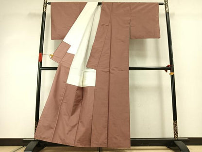 平和屋着物▼上質な紬　色無地　遠州茶色　正絹　逸品　AABJ4540fy