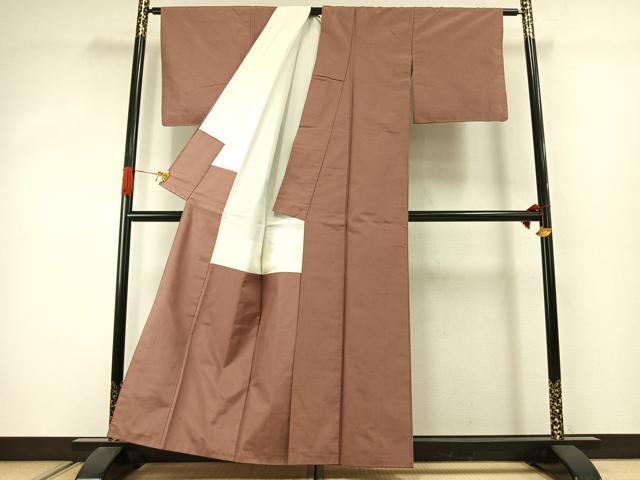 平和屋着物▼上質な紬　色無地　遠州茶色　正絹　逸品　AABJ4540fy
