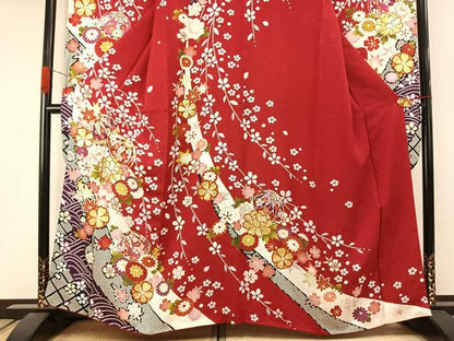 平和屋着物●豪華振袖　駒刺繍　毬　草花文　金彩　京都きもの友禅扱い　正絹　逸品　AABJ4541fy
