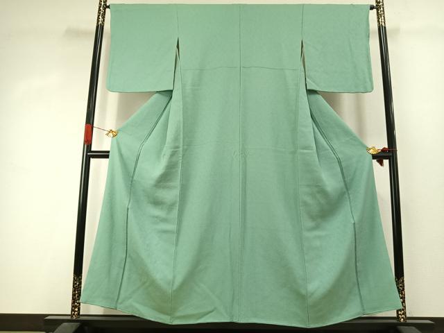 平和屋着物●上質な色無地　霞地紋　若緑色　正絹　逸品　AABJ4545fy