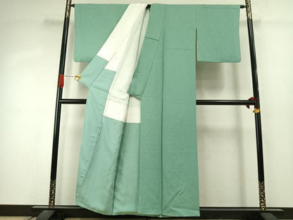 平和屋着物●上質な色無地　霞地紋　若緑色　正絹　逸品　AABJ4545fy