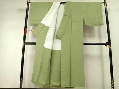 平和屋着物●上質な色無地　苗色　正絹　逸品　未使用　AABJ4546fy
