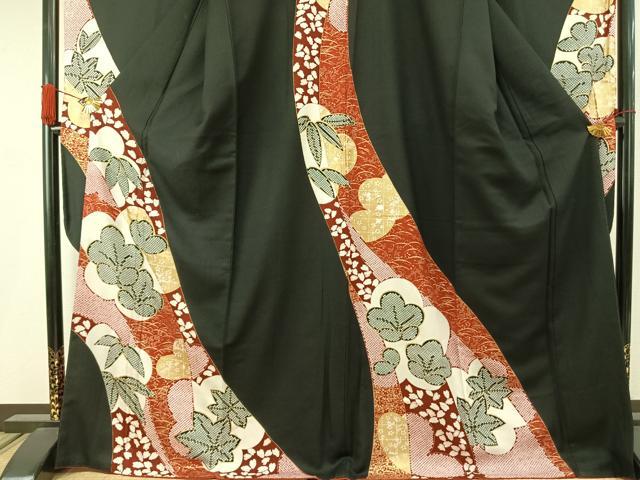 平和屋着物●豪華振袖　熨斗花文　黒地　金彩　正絹　逸品　AABJ4548fy