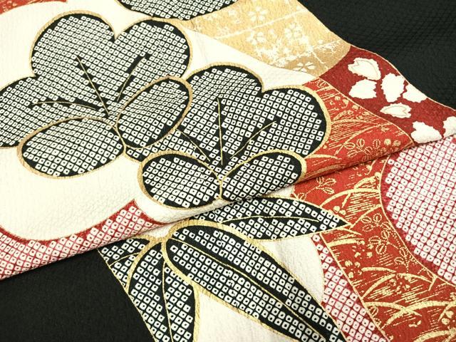 平和屋着物●豪華振袖　熨斗花文　黒地　金彩　正絹　逸品　AABJ4548fy