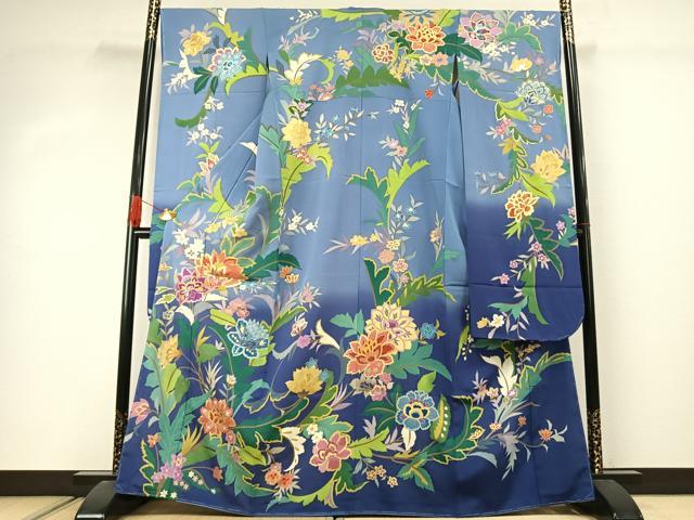 平和屋着物●豪華振袖　刺繍　草花文　暈し染め　金銀糸　金彩　正絹　逸品　AABJ4549fy