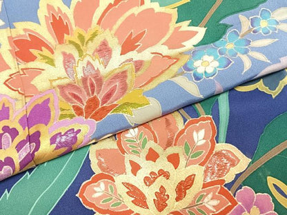 平和屋着物●豪華振袖　刺繍　草花文　暈し染め　金銀糸　金彩　正絹　逸品　AABJ4549fy