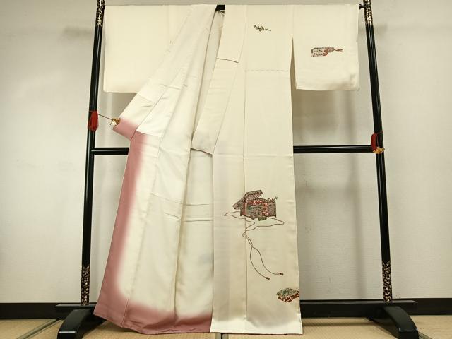 平和屋着物●訪問着　総刺繍　文箱花文　正絹　逸品　AABJ4553fy