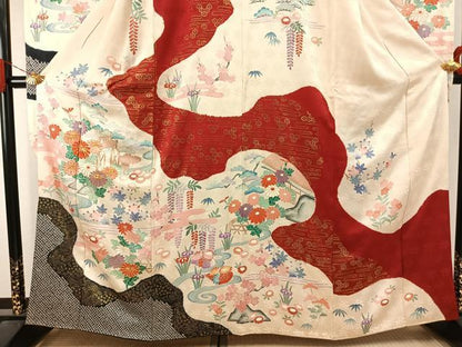 平和屋着物●豪華振袖　駒刺繍　絞り　花鳥文　金彩　正絹　逸品　AABJ4557fy