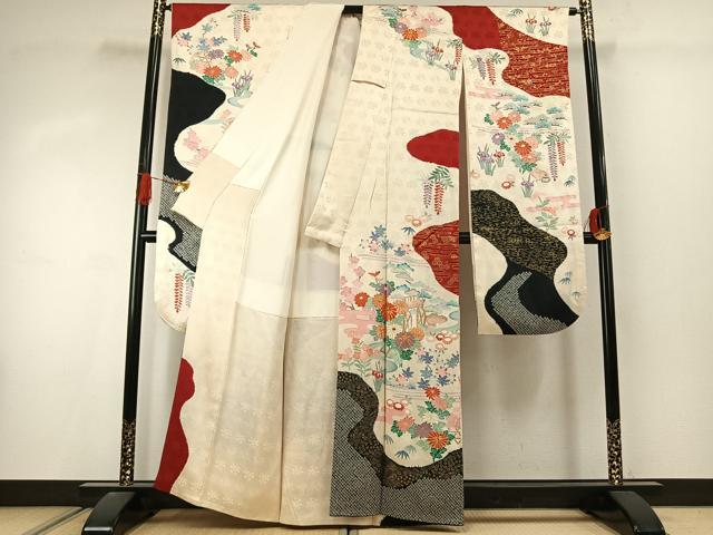 平和屋着物●豪華振袖　駒刺繍　絞り　花鳥文　金彩　正絹　逸品　AABJ4557fy