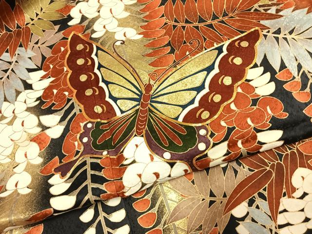 平和屋着物●豪華振袖　駒刺繍　花蝶文　暈し染め　金彩　正絹　逸品　AABJ4558fy