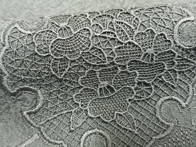 平和屋着物●無地絵羽訪問着　中国三大刺繍　汕頭刺繍　スワトウ刺繍　総刺繍　雪輪重ね花文　灰青色　ロング丈　正絹　逸品　AABJ4561fy