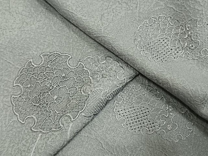 平和屋着物●無地絵羽訪問着　中国三大刺繍　汕頭刺繍　スワトウ刺繍　総刺繍　雪輪重ね花文　灰青色　ロング丈　正絹　逸品　AABJ4561fy