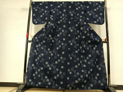 平和屋着物●久留米絣　単衣　舞花文　綿　逸品　AABJ4562fy