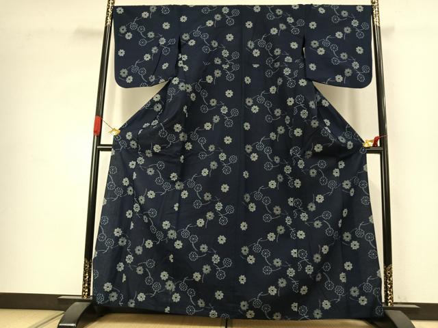 平和屋着物●久留米絣　単衣　舞花文　綿　逸品　AABJ4562fy