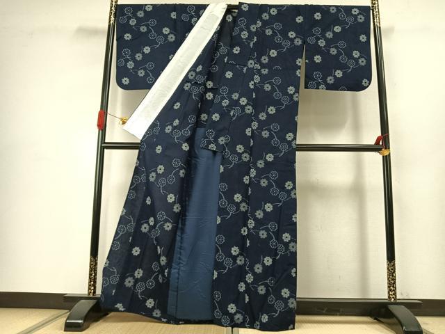 平和屋着物●久留米絣　単衣　舞花文　綿　逸品　AABJ4562fy