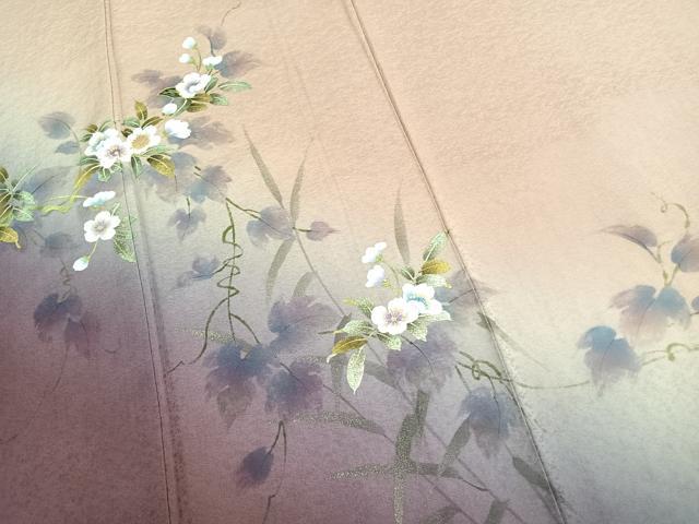 平和屋着物●訪問着　手描き　螺鈿　草花文　暈し染め　金銀彩　さが美扱い　正絹　逸品　未使用　AABJ4581fy
