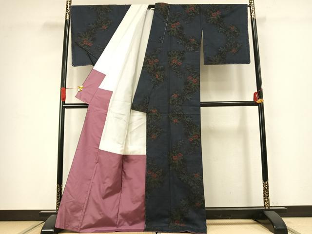 平和屋着物●本場大島紬　カタス9マルキ　泥染め　くぼた謹製　草花文　証紙付き　正絹　逸品　未使用　AABJ4590fy