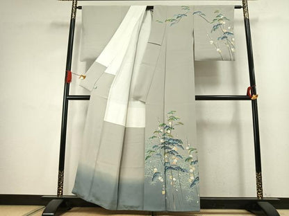 平和屋着物●十日町友禅　女流作家　遠田藤舟 　訪問着　枝梅松文　暈し染め　鈴乃屋扱い　正絹　逸品　AABJ4591fy