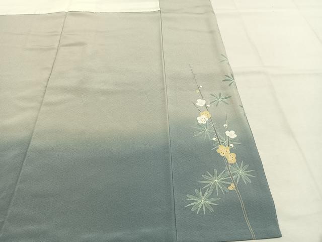 平和屋着物●十日町友禅　女流作家　遠田藤舟 　訪問着　枝梅松文　暈し染め　鈴乃屋扱い　正絹　逸品　AABJ4591fy