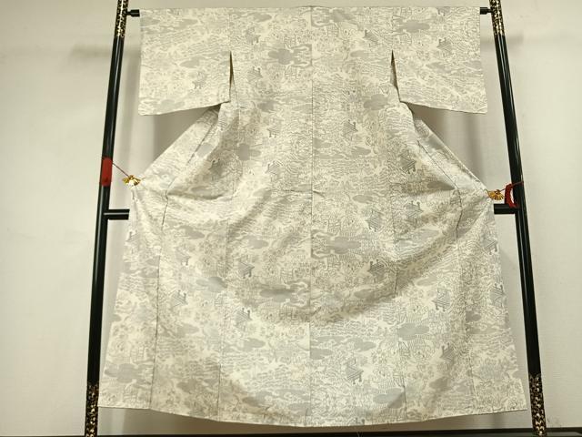 平和屋着物●本場大島紬　白大島　カタス9マルキ　風景文　正絹　逸品　AABJ4592fy