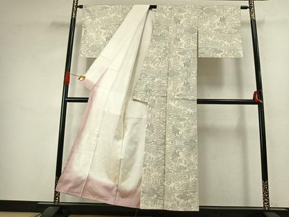 平和屋着物●本場大島紬　白大島　カタス9マルキ　風景文　正絹　逸品　AABJ4592fy