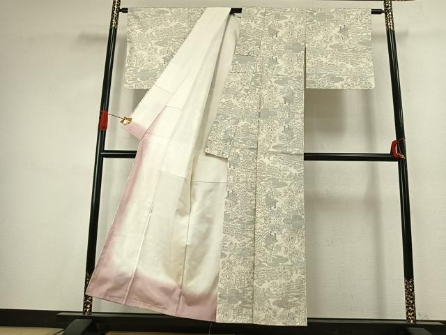 平和屋着物●本場大島紬　白大島　カタス9マルキ　風景文　正絹　逸品　AABJ4592fy