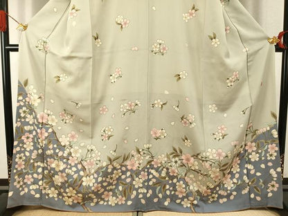 平和屋着物●ファッションデザイナー 花井幸子　訪問着　刺繍　枝桜文　金彩　正絹　逸品　AABJ4593fy
