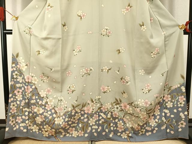 平和屋着物●ファッションデザイナー 花井幸子　訪問着　刺繍　枝桜文　金彩　正絹　逸品　AABJ4593fy