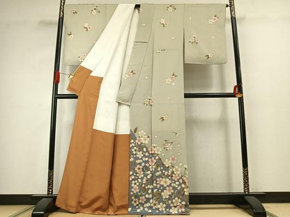 平和屋着物●ファッションデザイナー 花井幸子　訪問着　刺繍　枝桜文　金彩　正絹　逸品　AABJ4593fy