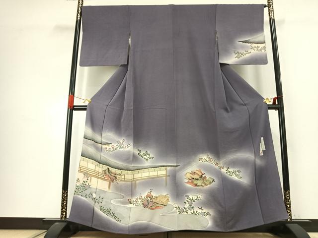 平和屋着物●友禅師・京の名工・伝統工芸士・樽本伊勢蔵 　訪問着　人物風景花文　暈し染め　金銀彩　正絹　逸品　AABJ4596fy