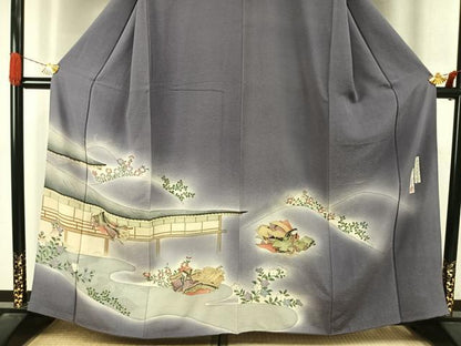 平和屋着物●友禅師・京の名工・伝統工芸士・樽本伊勢蔵 　訪問着　人物風景花文　暈し染め　金銀彩　正絹　逸品　AABJ4596fy