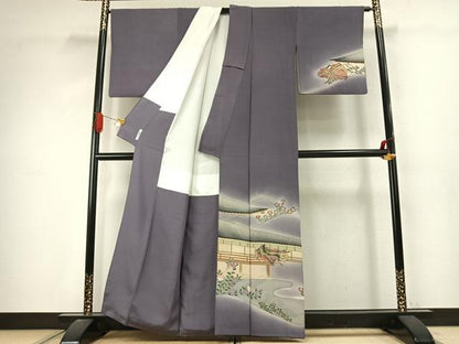 平和屋着物●友禅師・京の名工・伝統工芸士・樽本伊勢蔵 　訪問着　人物風景花文　暈し染め　金銀彩　正絹　逸品　AABJ4596fy