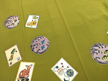 平和屋着物●訪問着　作家物　虎　千鳥　犬　達磨　金彩　正絹　逸品　AABJ4599fy