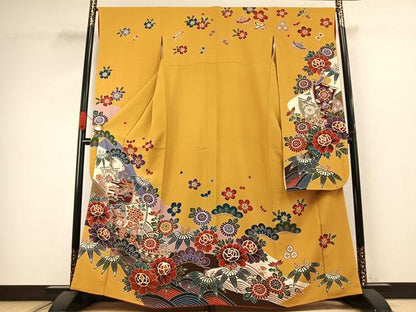 平和屋着物●豪華振袖　紅型　松竹梅　花鳥文　正絹　逸品　AABJ4600fy