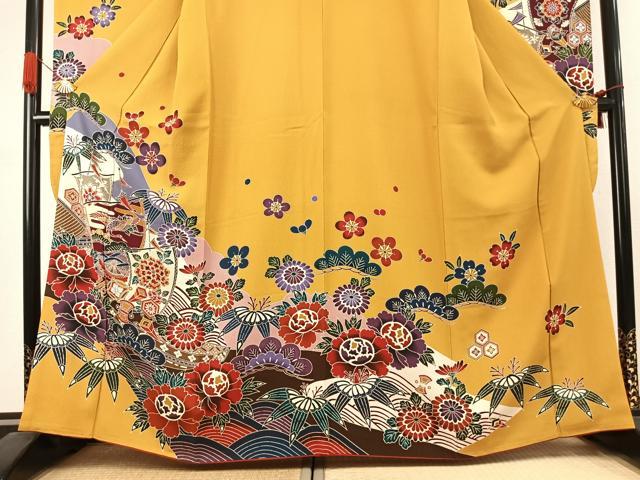 平和屋着物●豪華振袖　紅型　松竹梅　花鳥文　正絹　逸品　AABJ4600fy