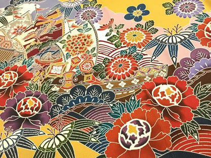 平和屋着物●豪華振袖　紅型　松竹梅　花鳥文　正絹　逸品　AABJ4600fy